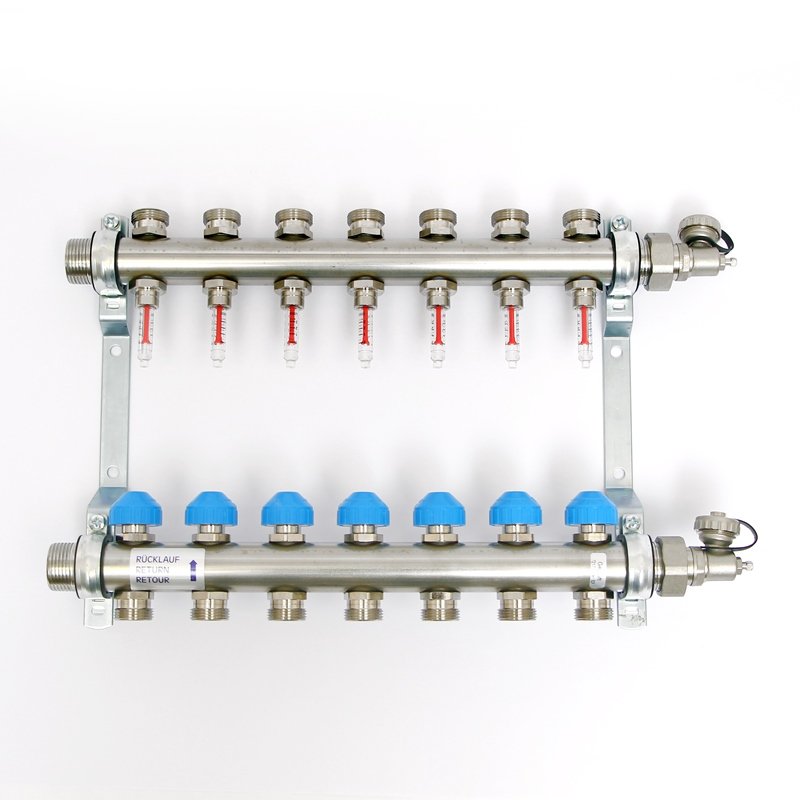 Коллекторная группа на 7 выходов 1'х3/4" ЕК UNI-FITT из нержавейки с расходомерами (Германия)