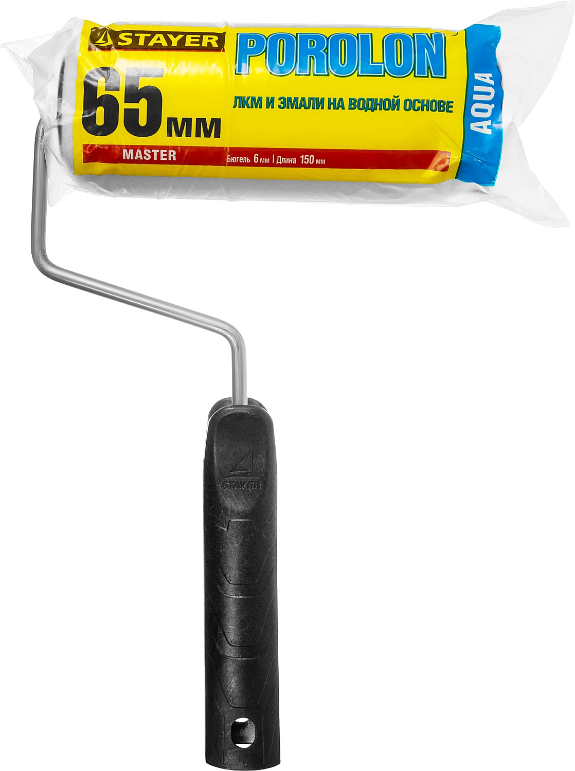 STAYER ПОРОЛОН, 44 х 150 мм, бюгель 6 мм, ворс 2 мм, для водоэмульсионных, акриловых красок и эмали, малярный валик (0360-14)