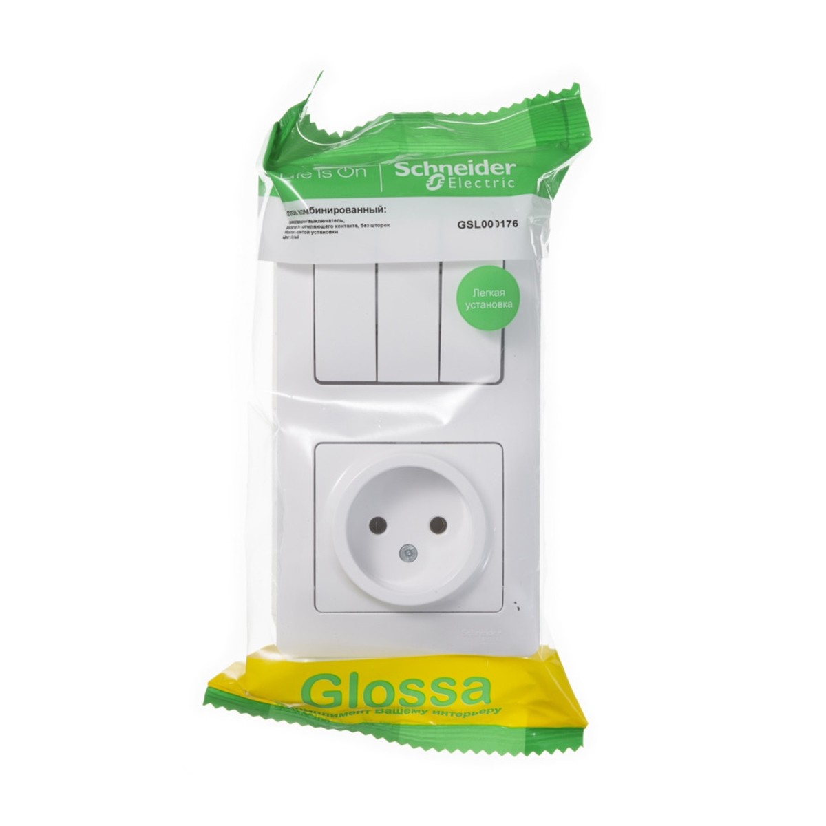 Блок комб. "glossa" з-х кл. выкл. + розетка, белый (1/9/54) "schneider"