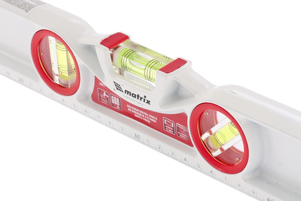Уровень алюминиевый литой, фрезерованный, 3 глазка, две ударные площадки, 600 мм Matrix (34911)