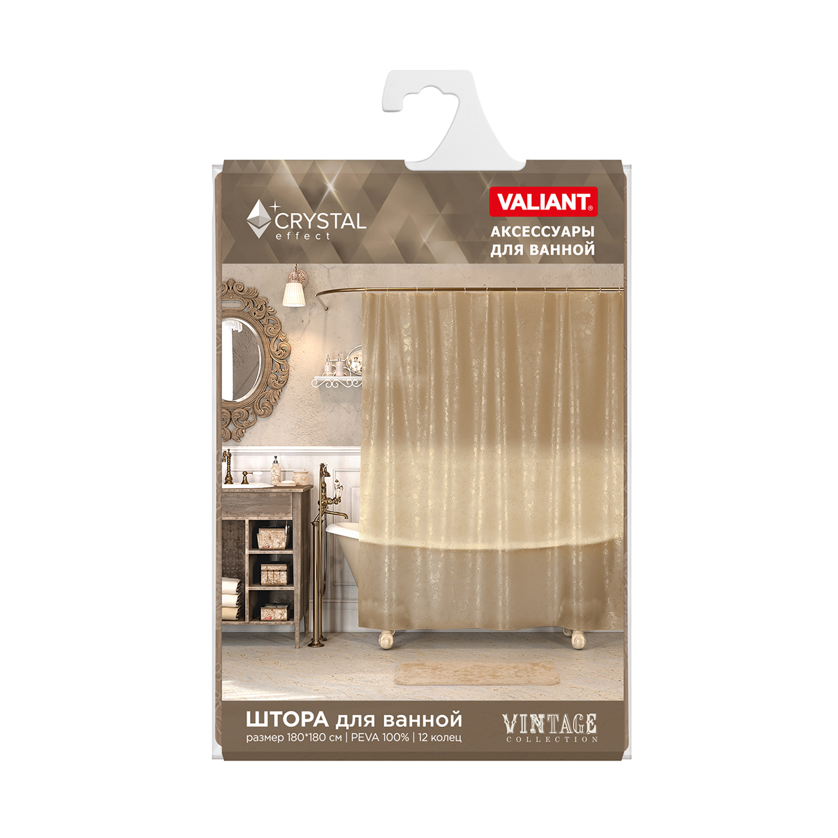 Штора для ванной 180*180 см (peva) "vintage" (1/24) "valiant" vn-1818c