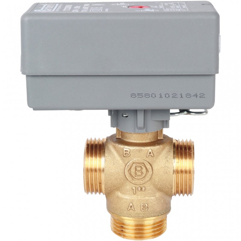 Зональный клапан STOUT 1" 3-ходовой 220V компактный c сервоприводом с кабелем 1м