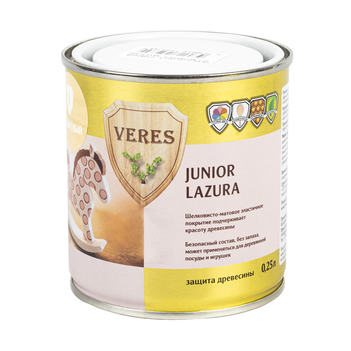 Декоративная пропитка для дерева Veres Junior Lazura №1, матовая, 0,25 л, бесцветная