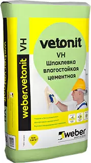 VETONIT VH шпаклевка цементная для влажных помещений, белая (20кг)