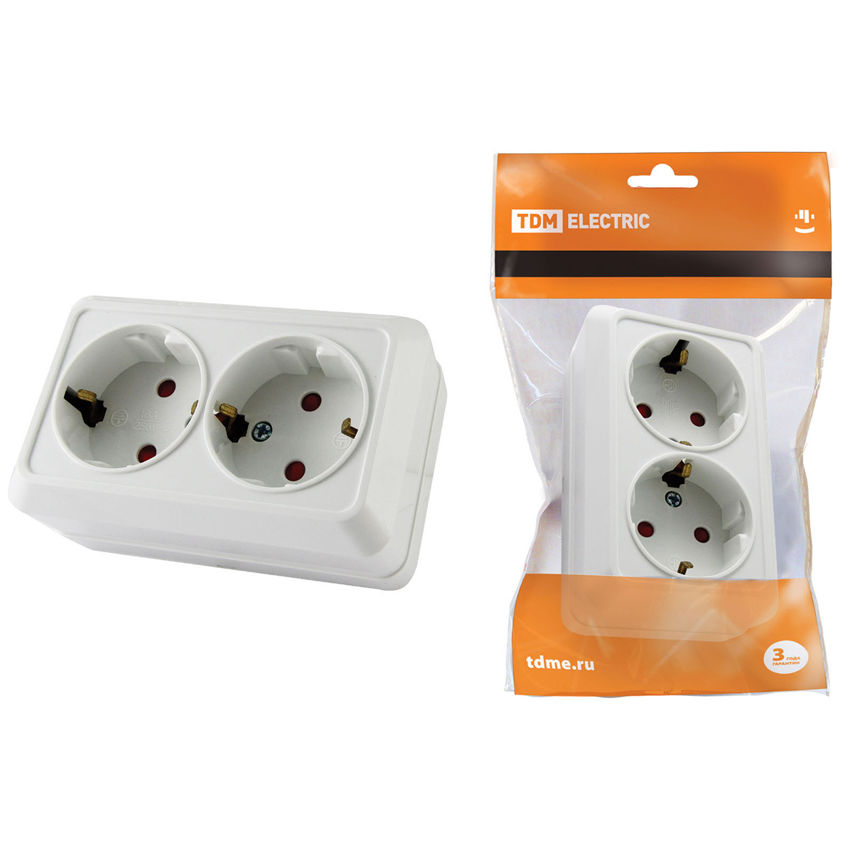 Розетка двойная с заземл. откр. уст. 16а 250в ip20 защ. шт."ладога" белая (1/10/200) tdm sq1801-0062