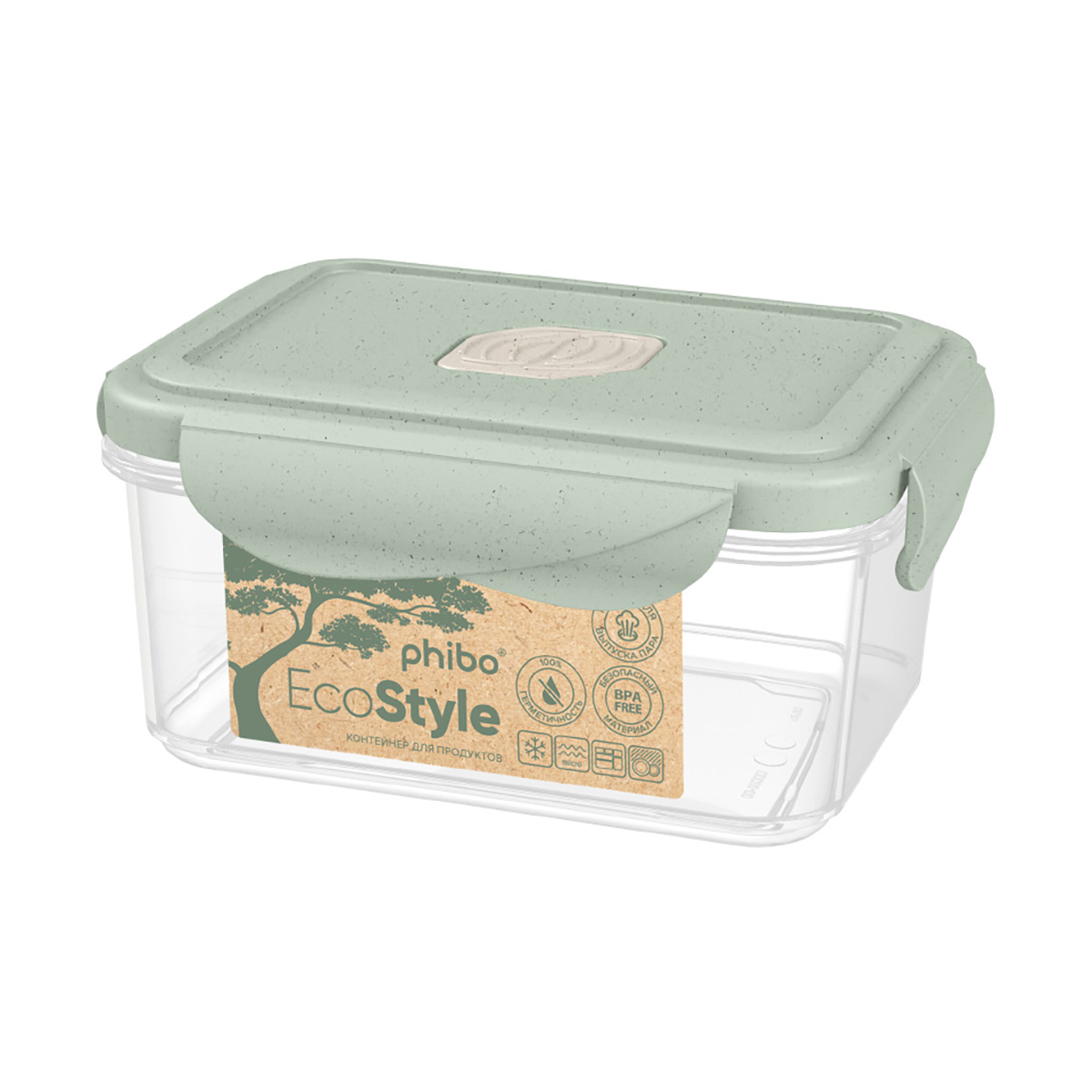 Контейнер для свч и холодильника "eco style" с клапаном 0,5 л (зеленый флэк) (1/24) "бытпласт"