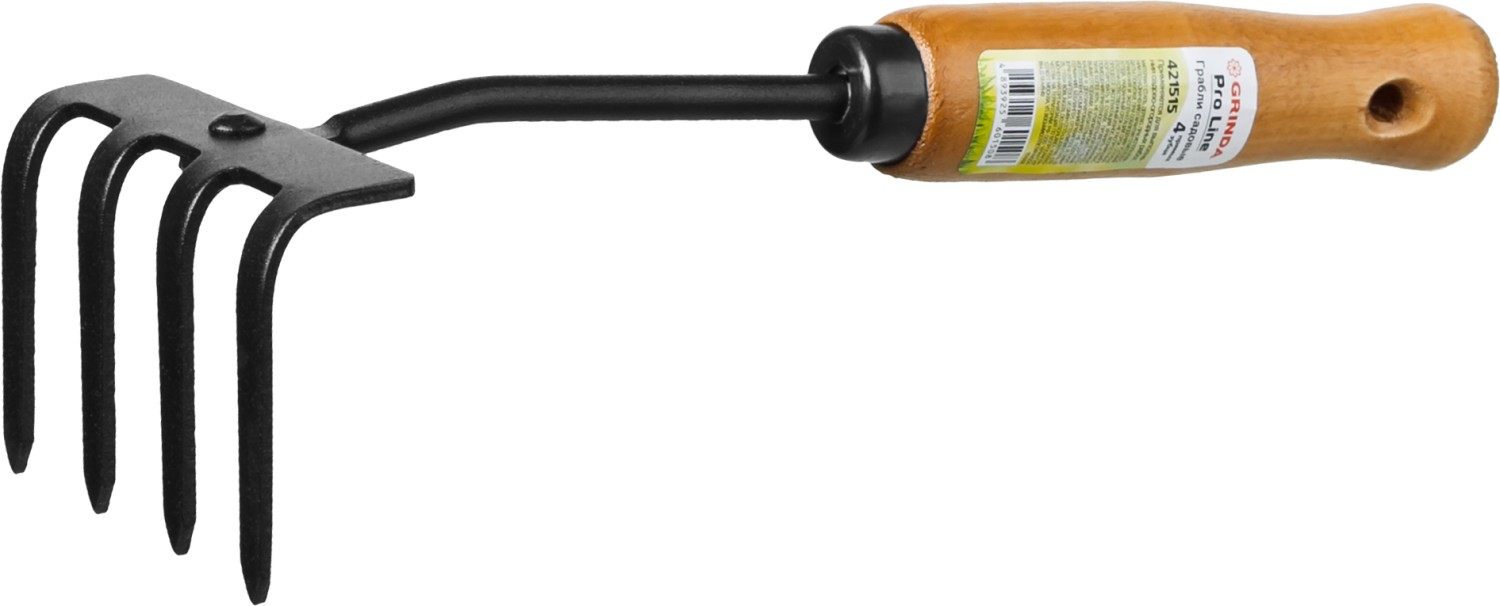 GRINDA ProLine 64х100х270 мм, 4-х зубые, деревянная ручка, садовые грабли (421515)