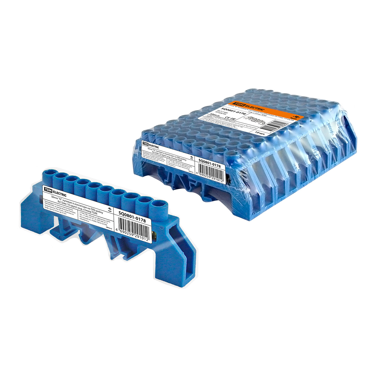 Шина "n" нулевая в изоляторе на din-рейку 8 x 12 мм 10 групп (10/500) tdm sq0801-0178