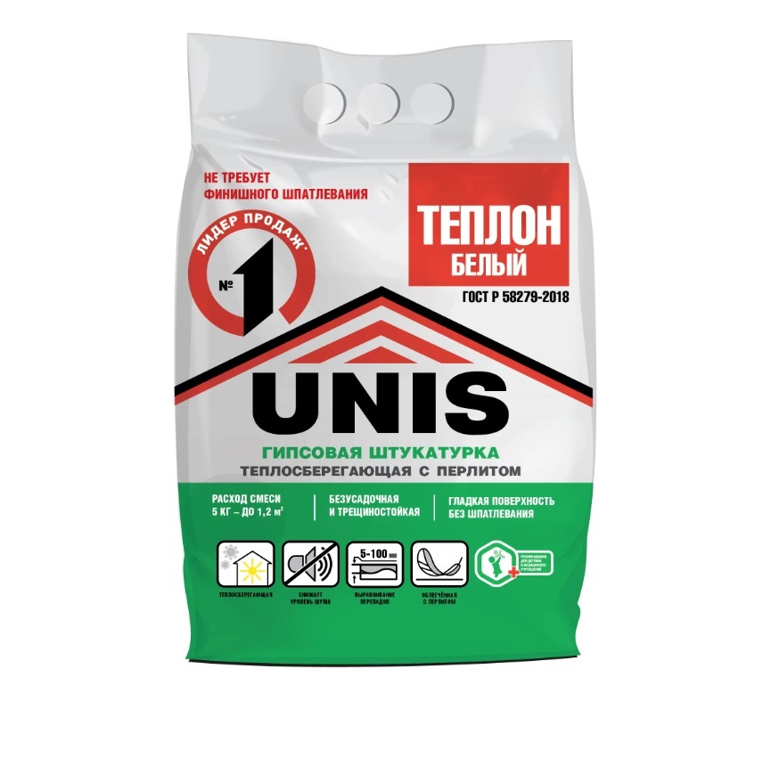 Гипсовая штукатурка UNIS (Юнис) Теплон белый 5 кг