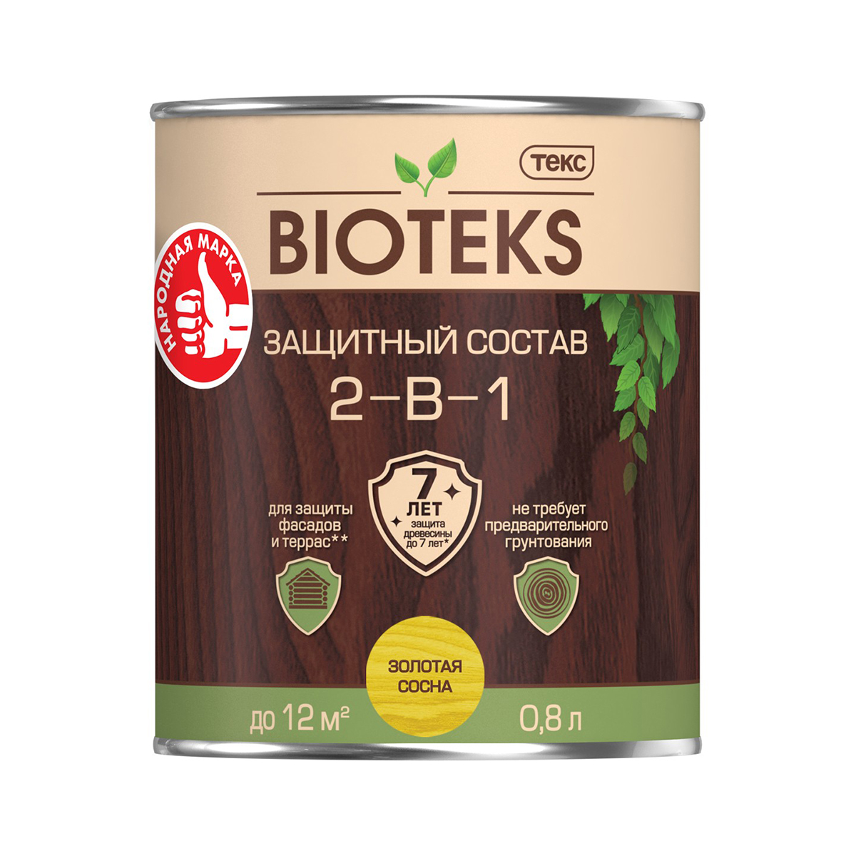 Биотекс золотая сосна  0,8 л (1/14) защитный состав  2 в 1 "bioteks"