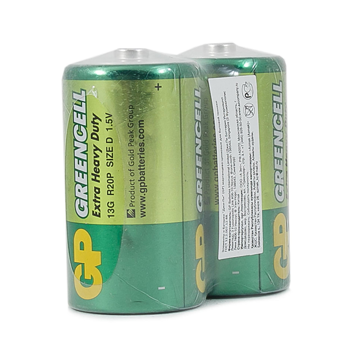 Батарейка gp greencell 13g-os2  тип d (2 шт. в слюде) (10/100)