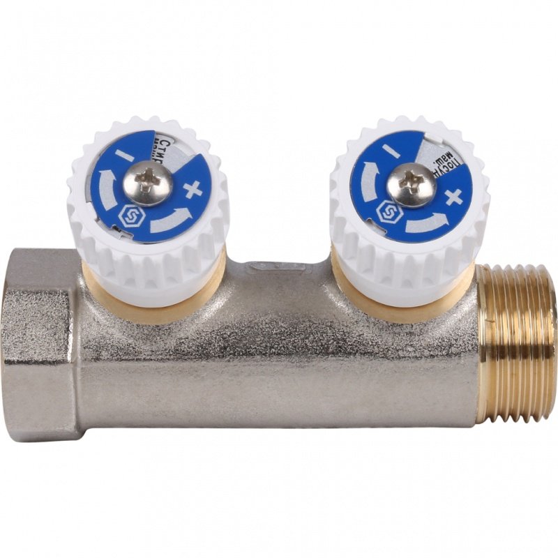 Коллектор 3/4" STOUT с вентилями на 2 выхода 1/2"