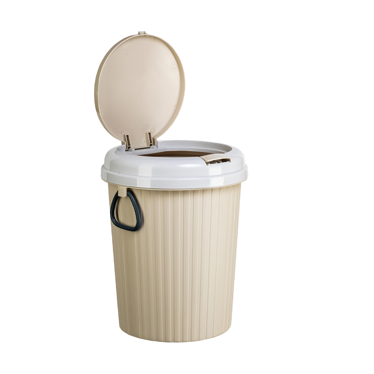 Бак пласт. для мусора 14 л круглый, с крышкой и ручками (бежевый) (1/30) "happi dome" hdb-037-14