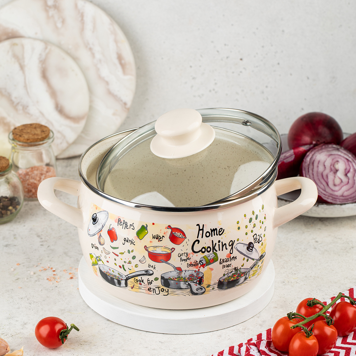 Кастрюля эмалиров. "гурман" 2,4 л, 16 см стекл. крышка (1/8) "metrot"