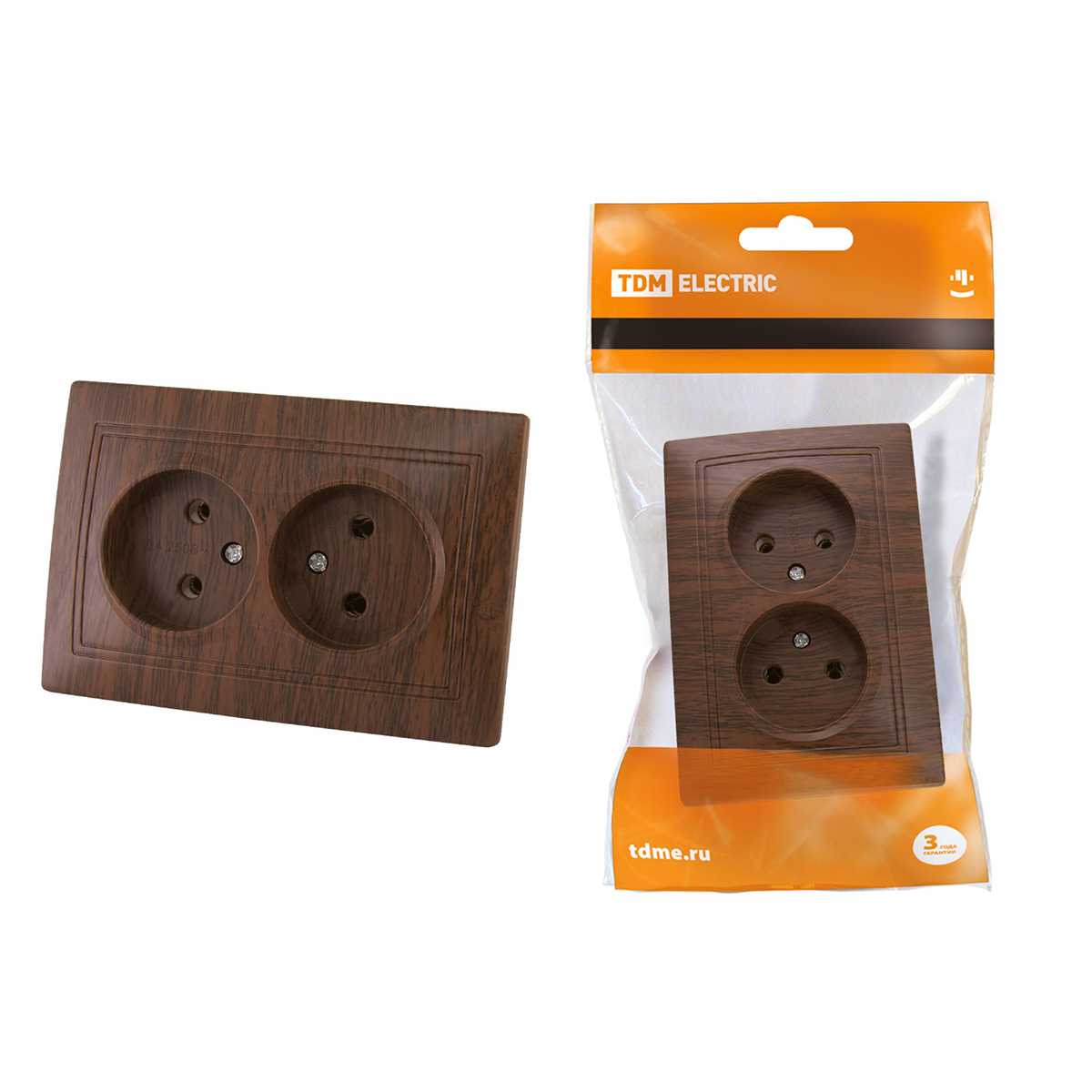 Розетка двойная 10а 250в ip20 "таймыр" бук (1/10/100) tdm sq1814-0313