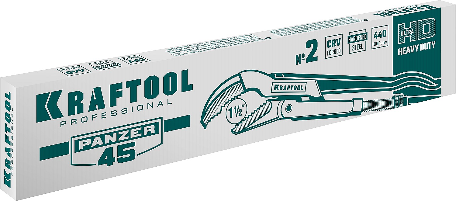 KRAFTOOL PANZER-4, №2, 1.5″, 440 мм, трубный ключ с изогнутыми губками (2735-15)