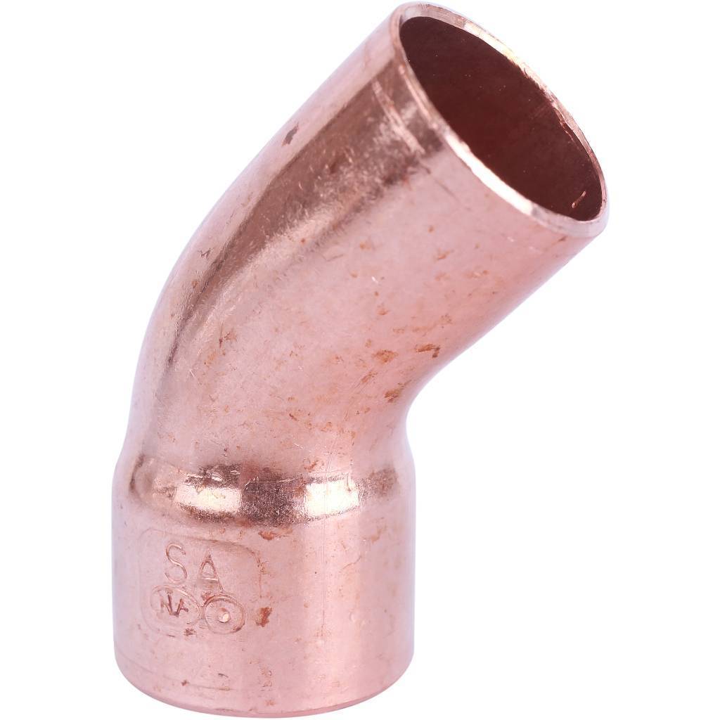 Отвод однораструбный 28 мм / 45° под пайку медный SANHA 1504028