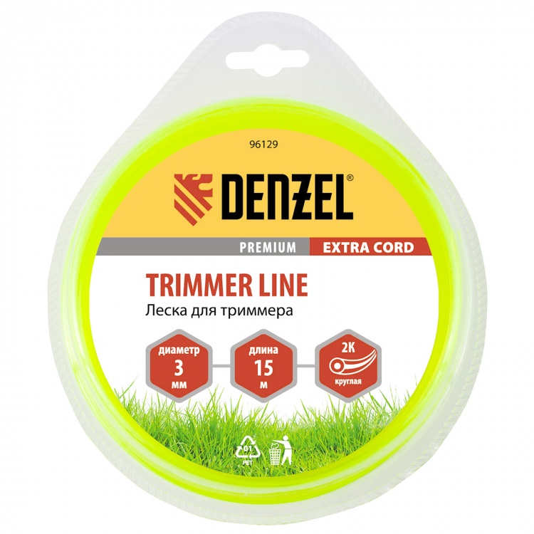 Леска для триммера, двухкомпонентная круглая 3.0 мм, 15 м Extra cord Denzel (96129)