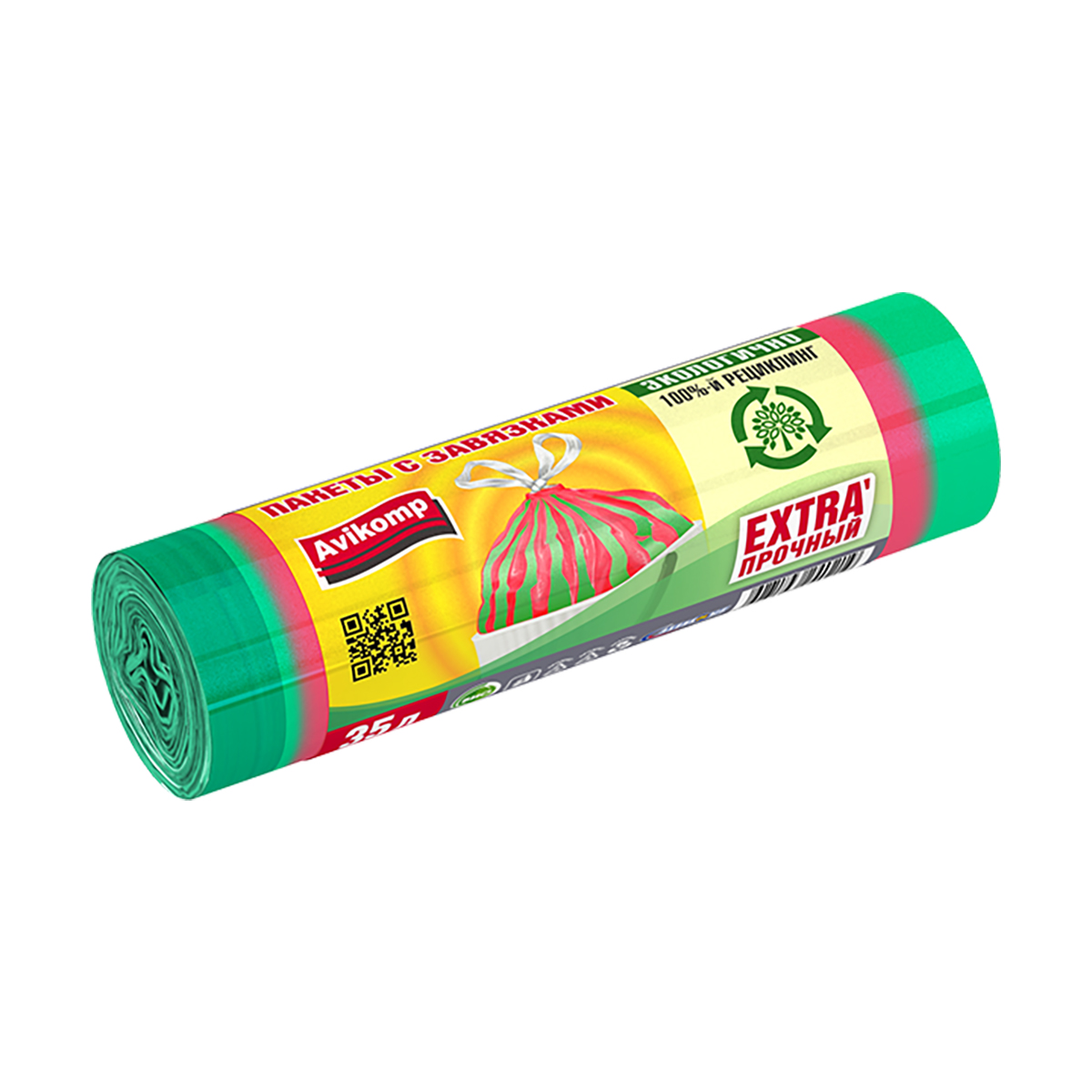 Пакеты для мусора с завязками "prestige" полосатики 35 л, рулон 15 шт. (красн./зелен.) 20 мкм (1/20)