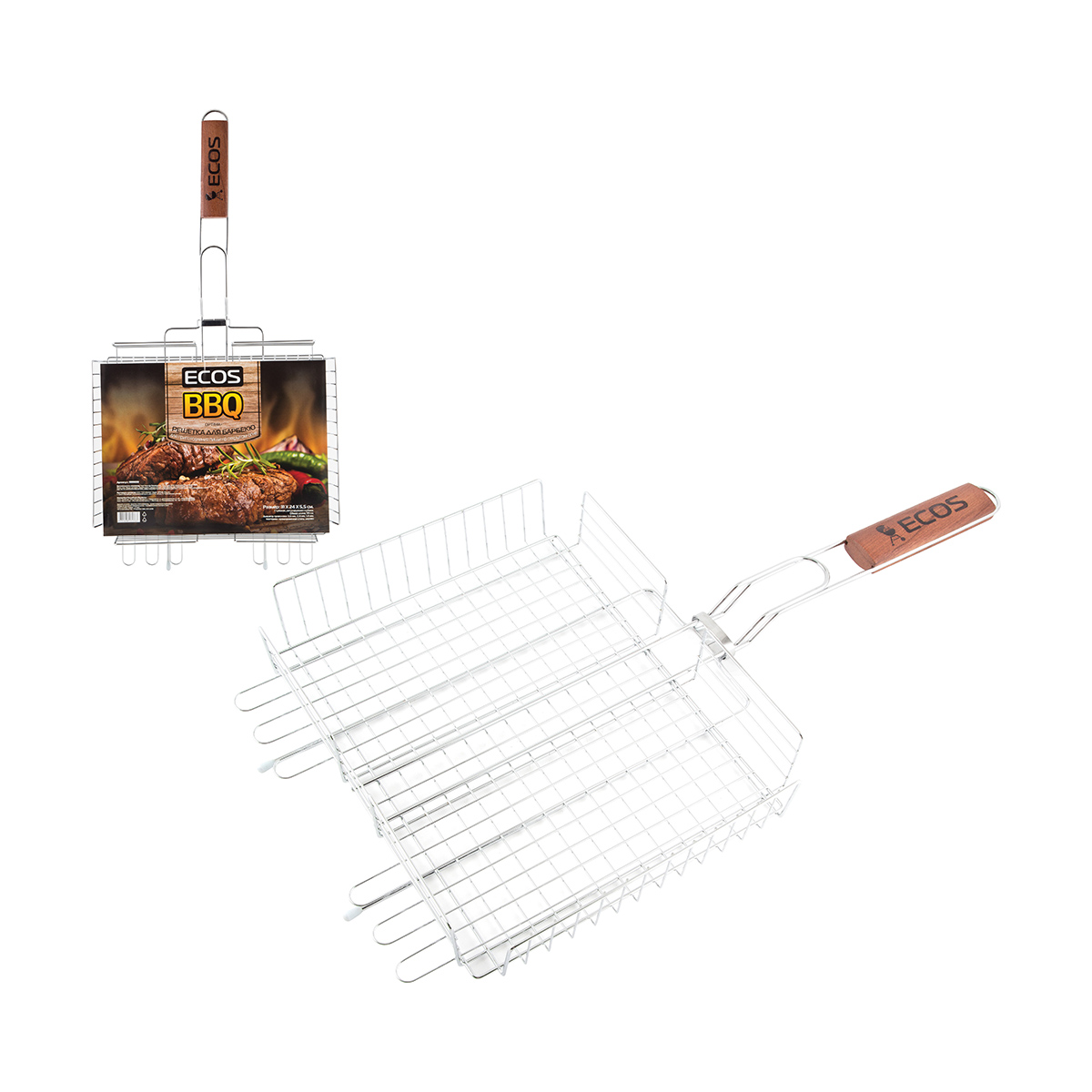 Решетка-гриль 31*24*5,5 см "optima+", хром, дерев. ручка (1/12) "ecos"