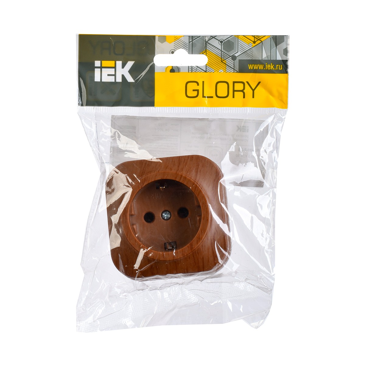 Розетка открыт. уст. "glory" 1 местн. с заземл. рс20-3-хд, 16а, дуб (1/30/360) "iek"