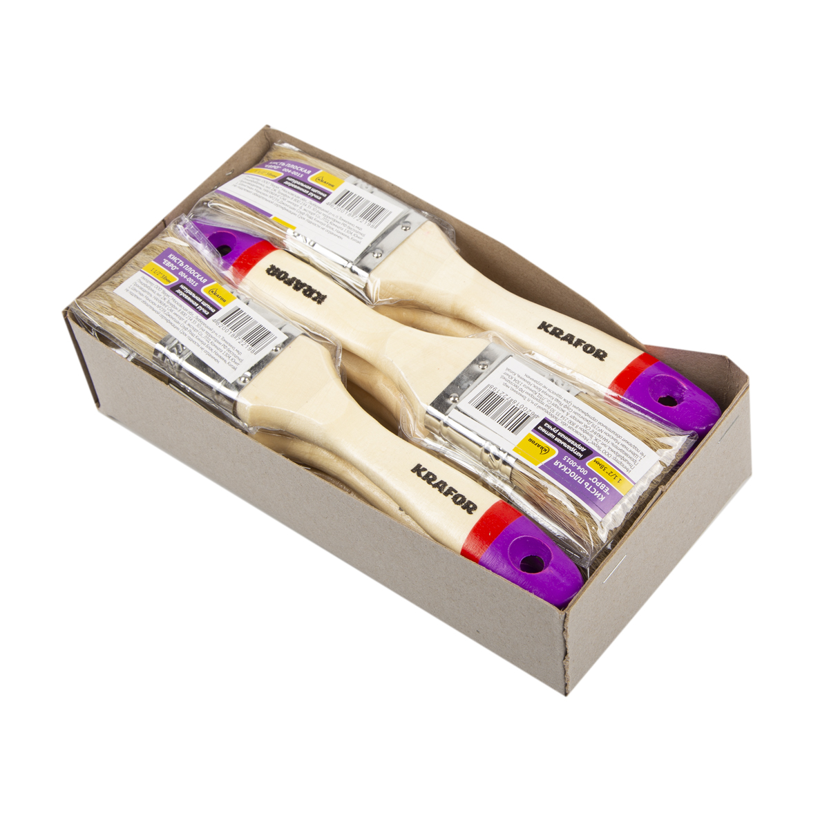 Кисть плоская "евро" №1,5/38 мм  (12/600) натур.щетина, дерев.ручка "krafor" 004-0015