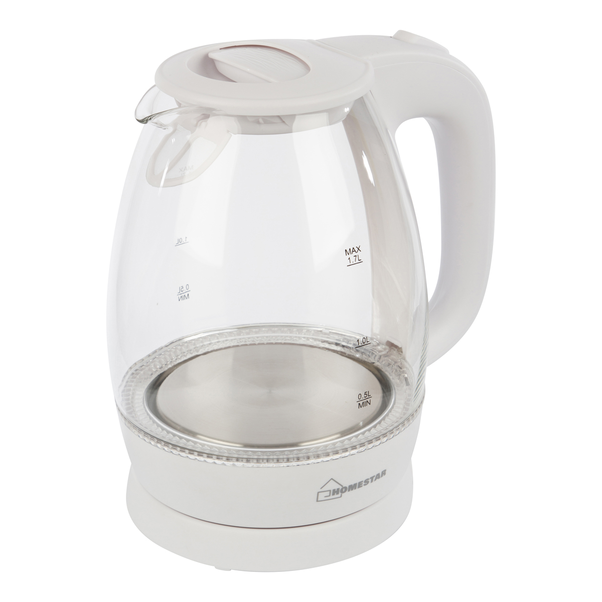 Чайник электр. "homestar" hs-1012 1,7 л (1/6) стекло, пластик (белый)