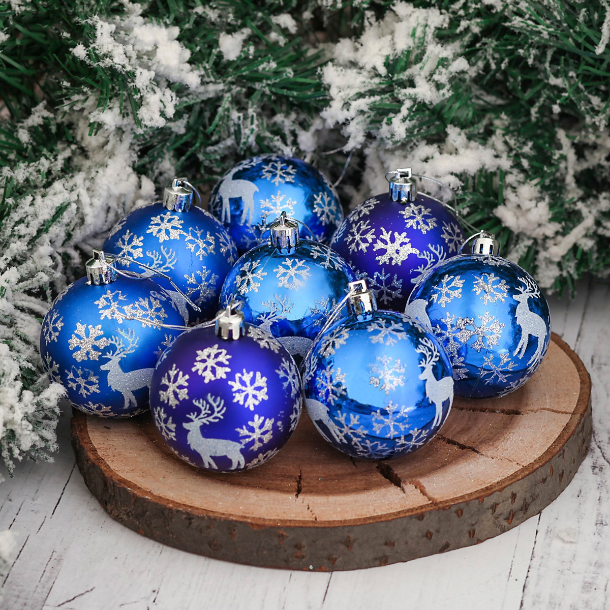 Шары новогодние d-6 см (набор 8 шт.) "северный олень" синий "зимнее волшебство" 3249228