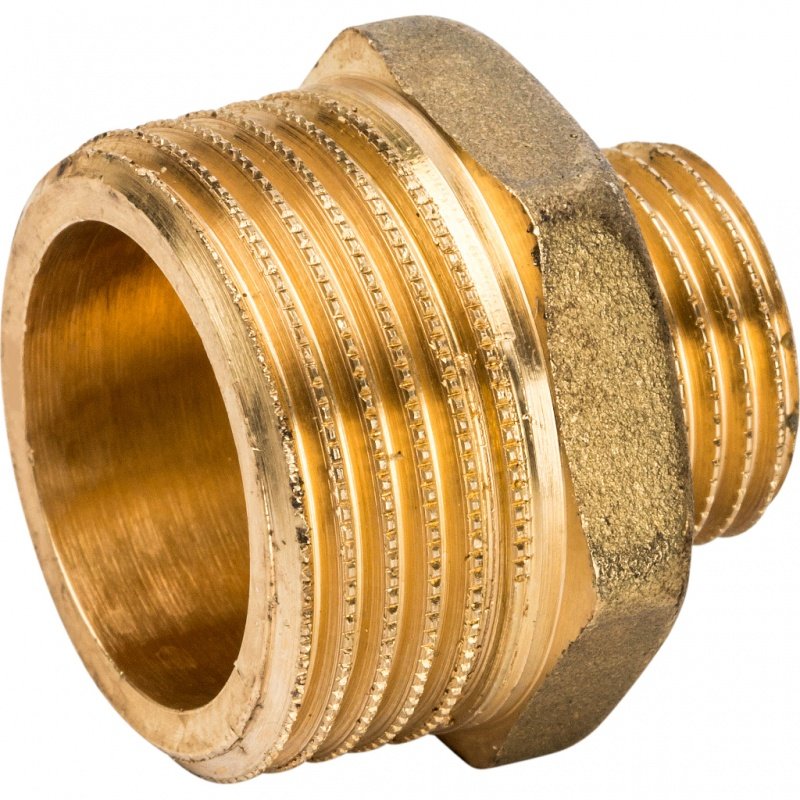 Ниппель переходной резьбовой НР 1" x 1/2" латунь STOUT