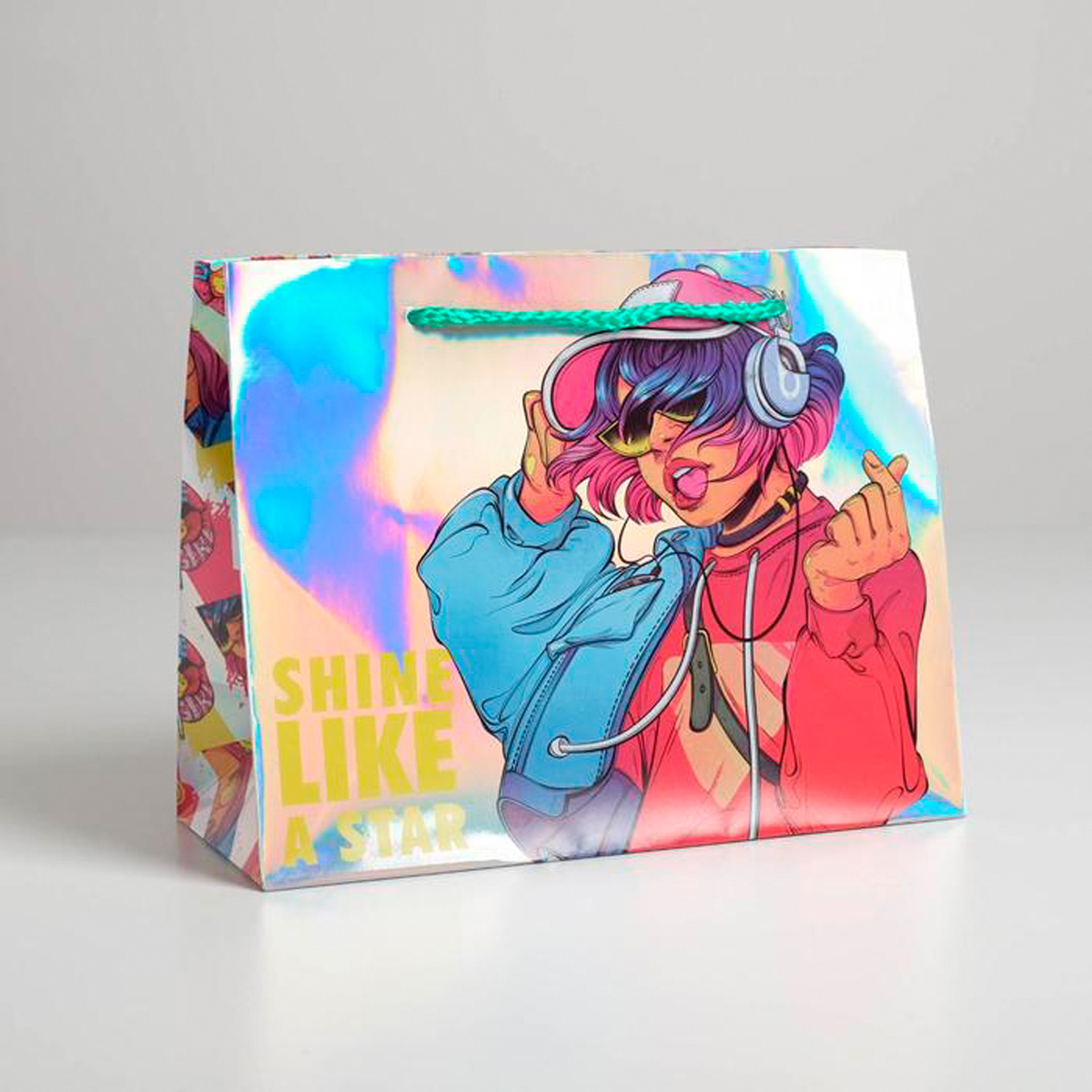 Пакет подарочный голографический "shine like a star" 23*18*10 см (1/6/540) "дарите счастье" 5307561