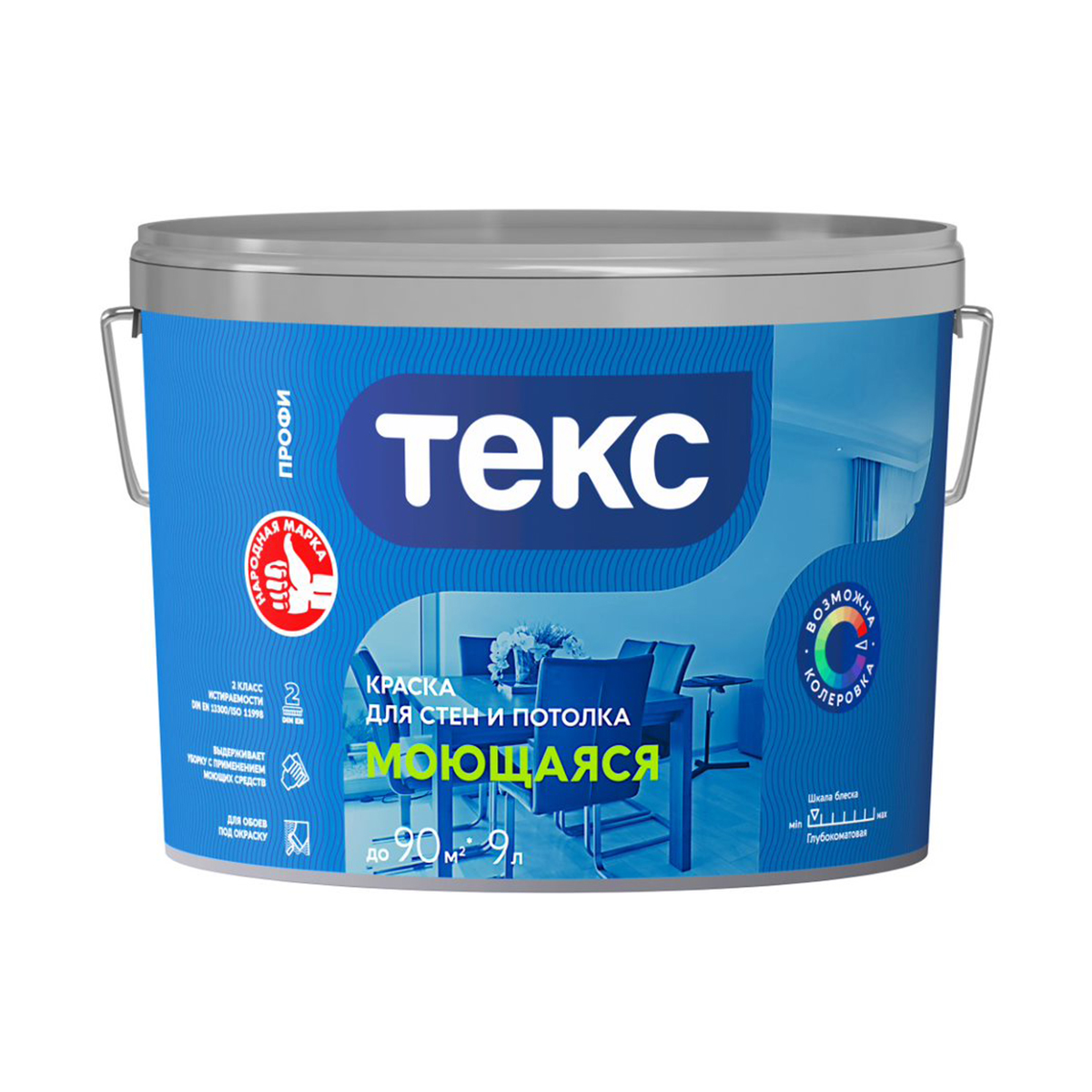Краска в/д "профи" для стен и потолков моющаяся база a 9 л (1) текс