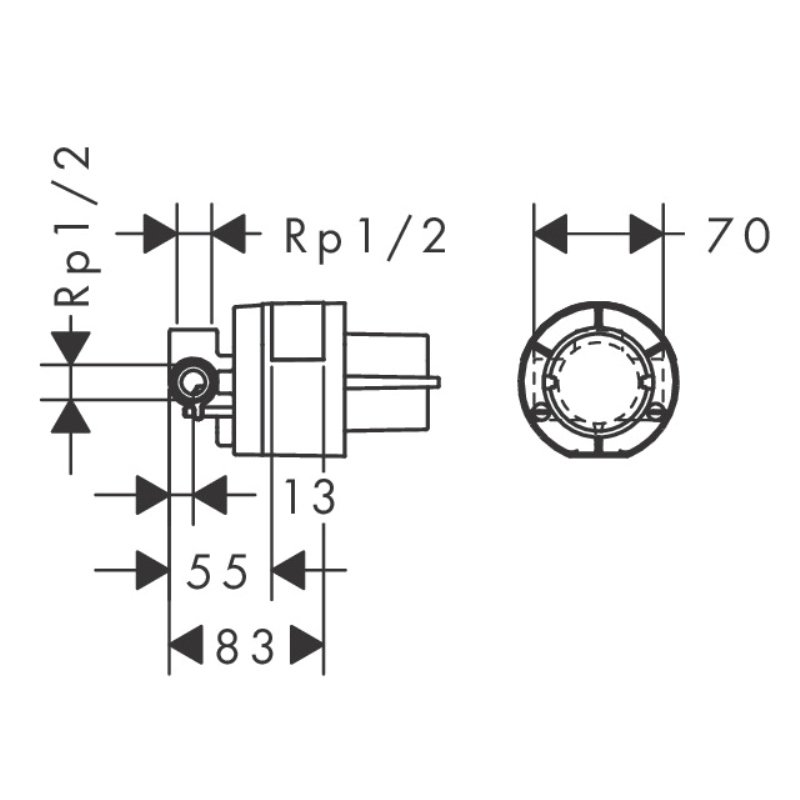 Скрытая часть HansGrohe HG однорычажного смесителя для душа