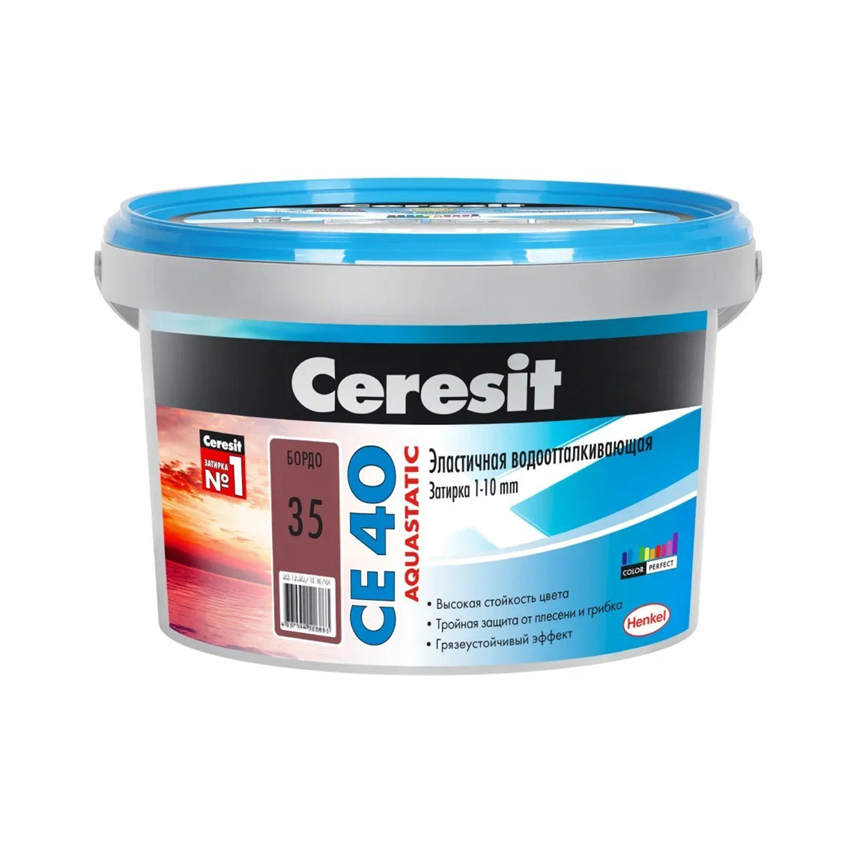 Затирка  №35 aquastatic  се 40  бордо ведро 2 кг (1/12) "ceresit"