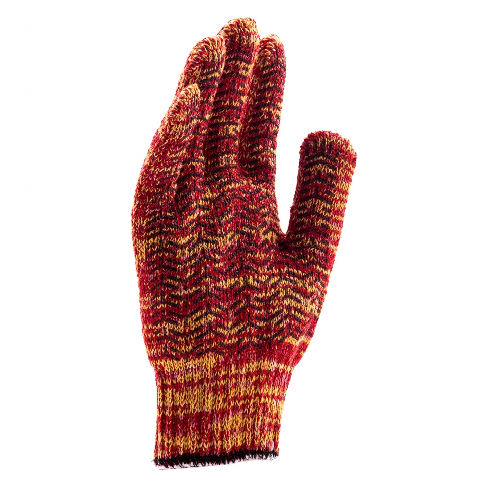 Перчатки трикотажные усиленные, гелевое ПВХ-покрытие, 7 класс, красно-желтый меланж Сибртех (68181)