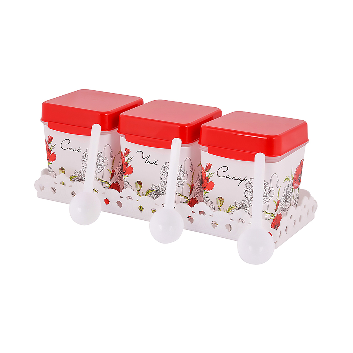 Набор емкостей "маки"  1,2 л (чай,сахар,соль) на подставке (1/9) "альтернатива" м4725