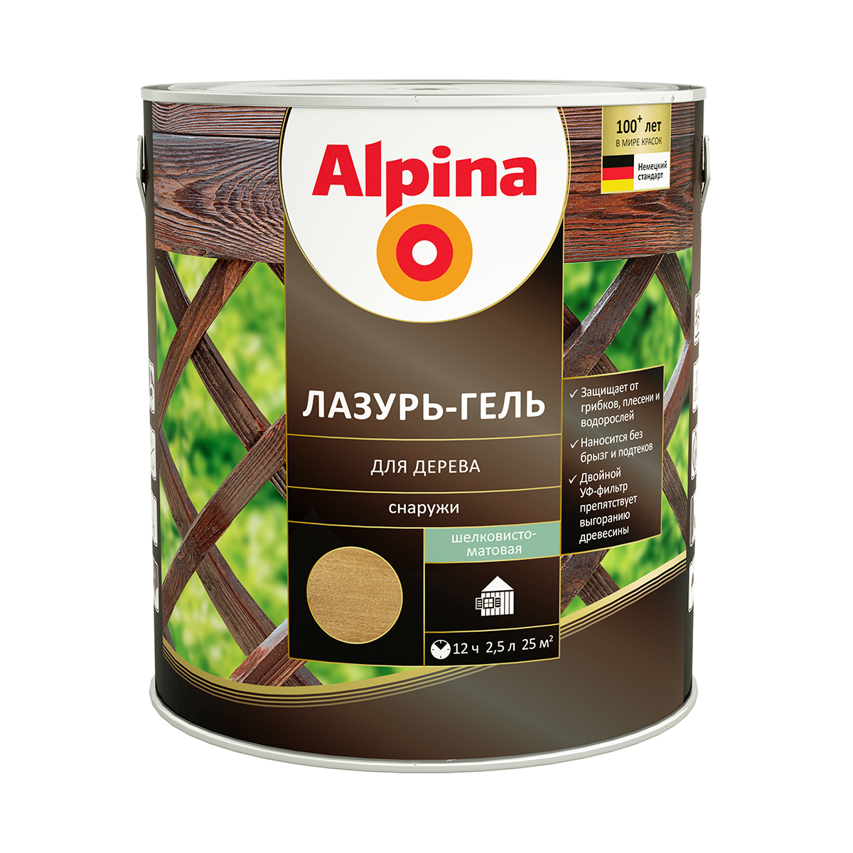 Лазурь-гель деревозащитная орех  2,5 л (1/4) "alpina"