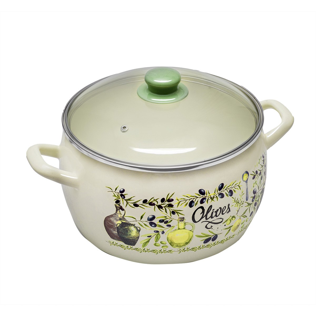 Кастрюля эмалиров."олива" 7,5 л, 24 см стекл. крышка (1/4) "metrot"