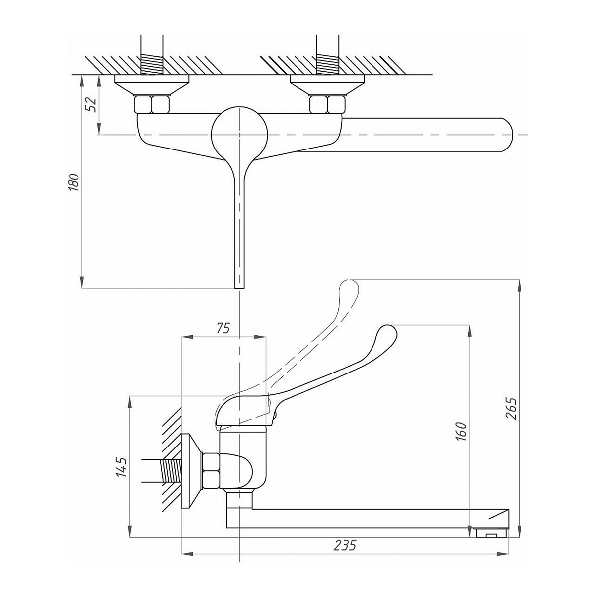 Смеситель для умывальника локтевой псм-508-055 (1/10) "профсан"