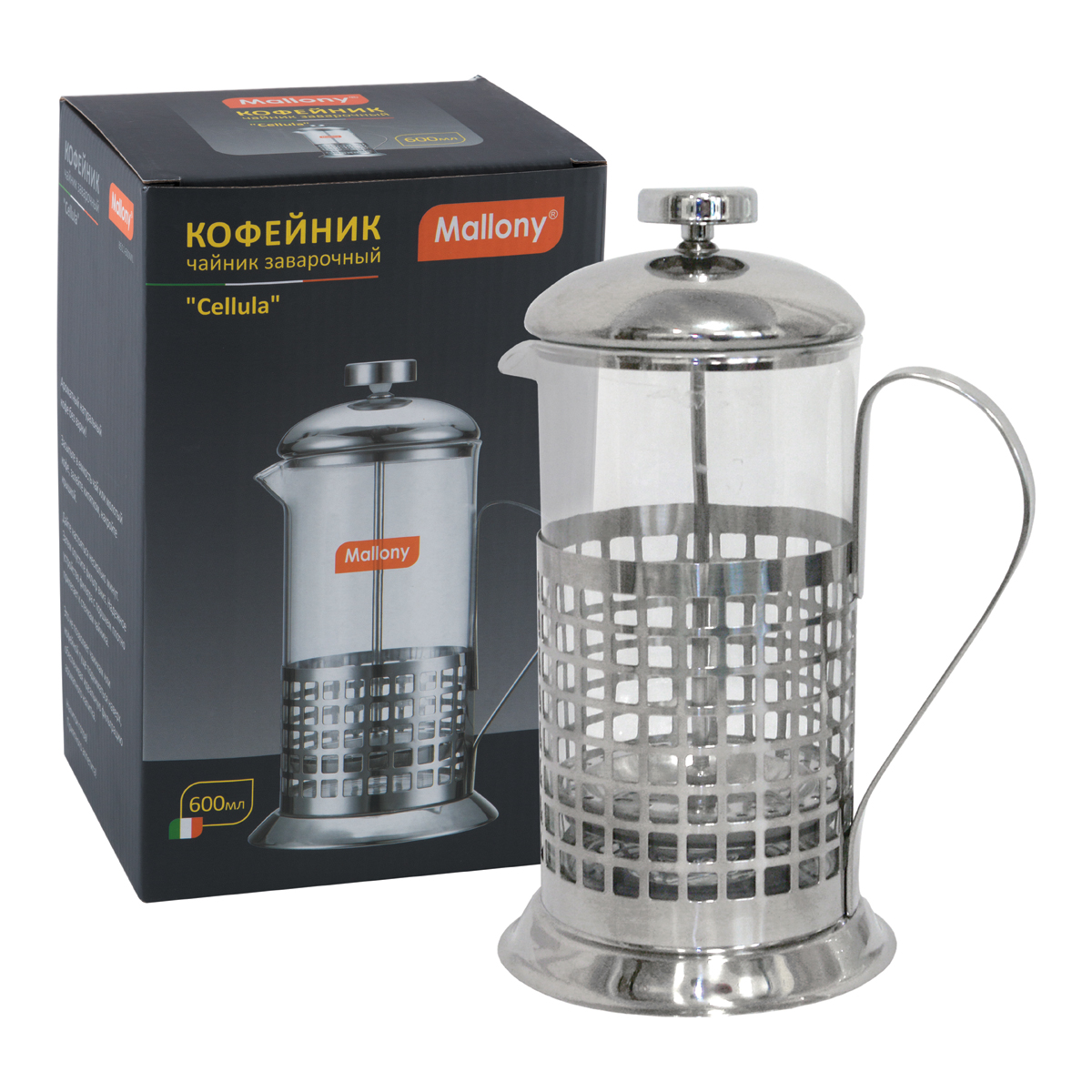 Чайник-кофейник с прессом "cellula" стекло 600 мл (1/12) "mallony"