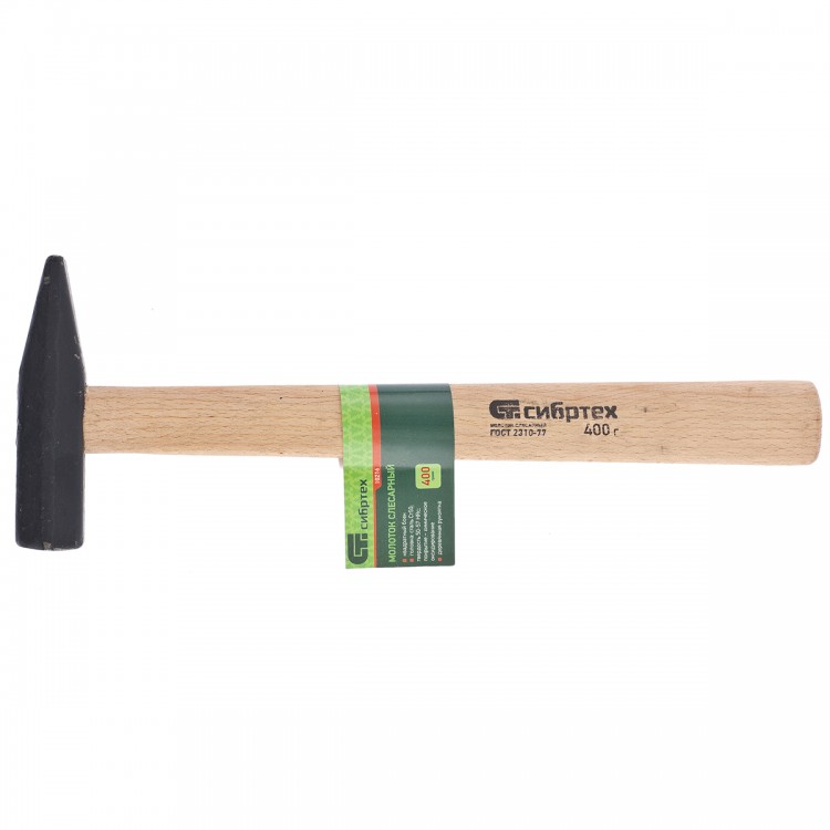 Молоток слесарный, 400 г, квадратный боек, деревянная рукоятка Сибртех (10216)