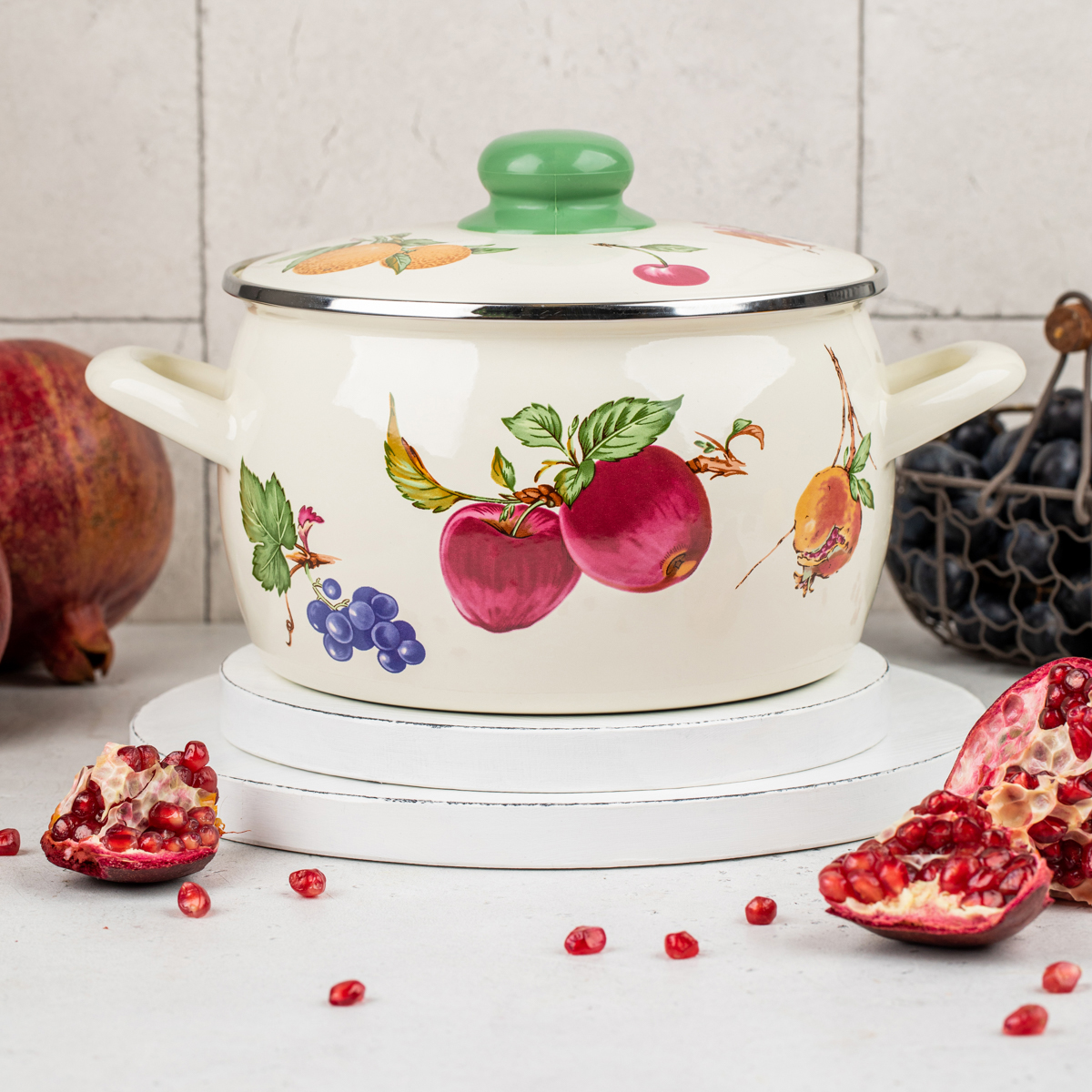 Кастрюля эмалиров. "фрукты" 5,3 л, 22 см металл. крышка (1/4) "metrot"