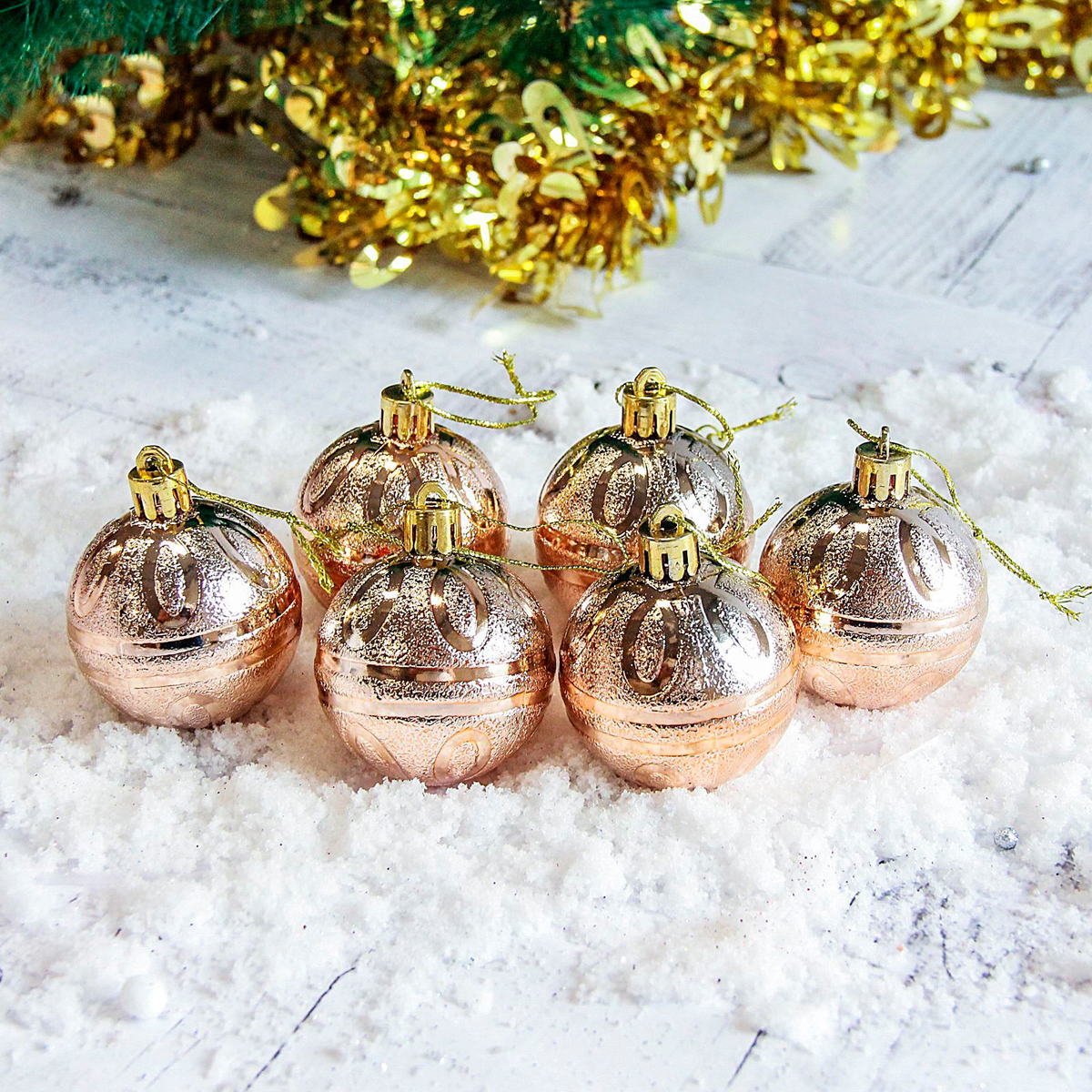 Шары новогодние d-5 см (набор 6 шт.) "флер" золото "зимнее волшебство" 2178149