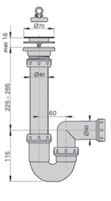 Сифон "U" для мойки с подводкой для шланга и нерж. решеткой 70х40мм M0451 MIANO