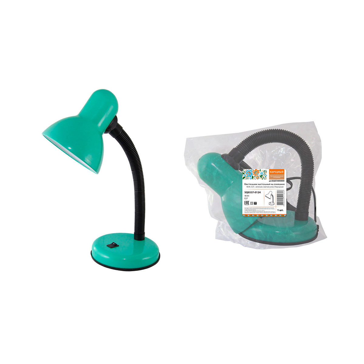 Лампа настольная 40вт, e27, зеленая (1/24) народная sq0337-0124