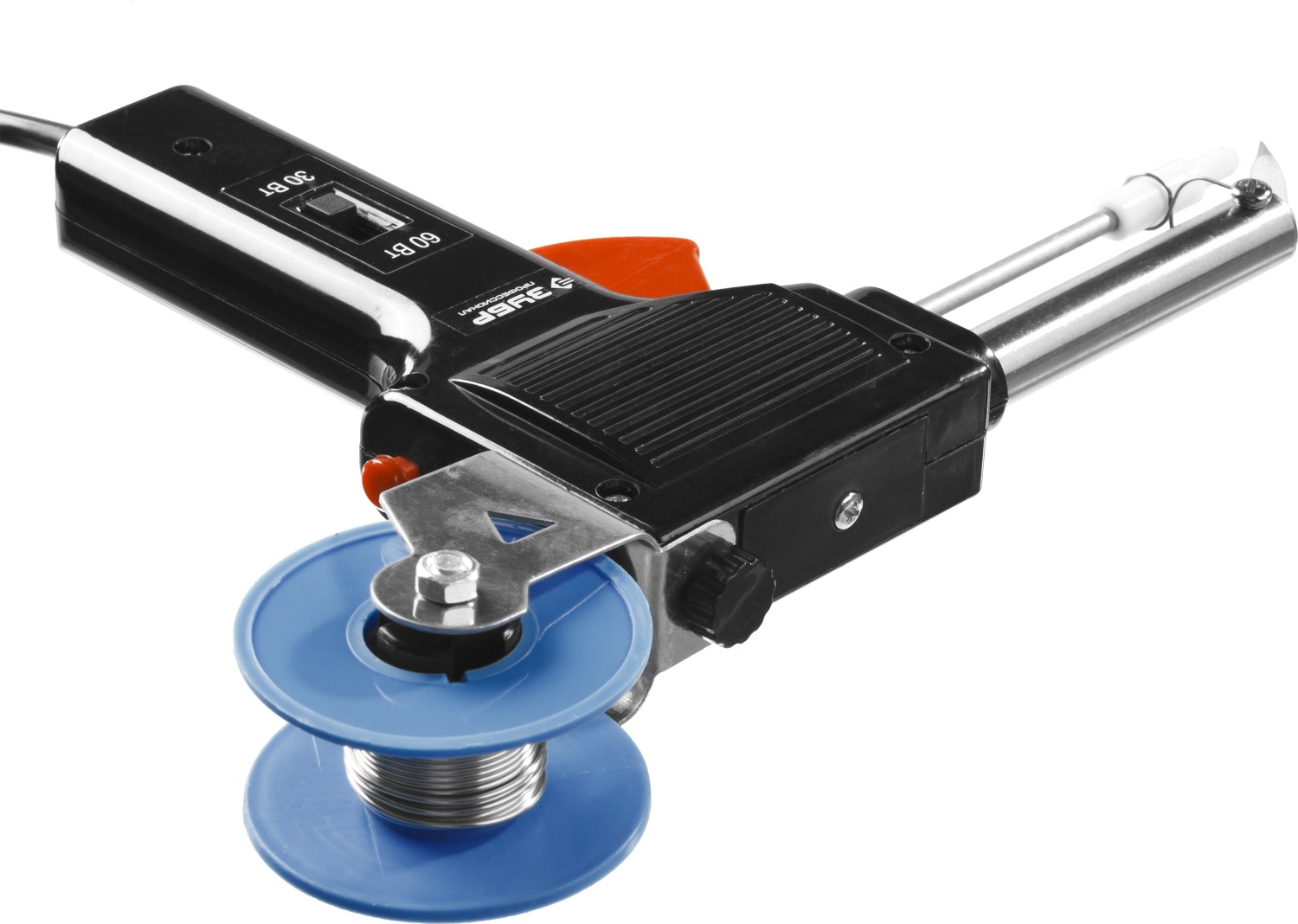 Паяльник ЗУБР ″Профессионал″ с подачей припоя, 2 мощности (30Вт/60Вт), диаметр проволоки припоя от 1 до 3мм