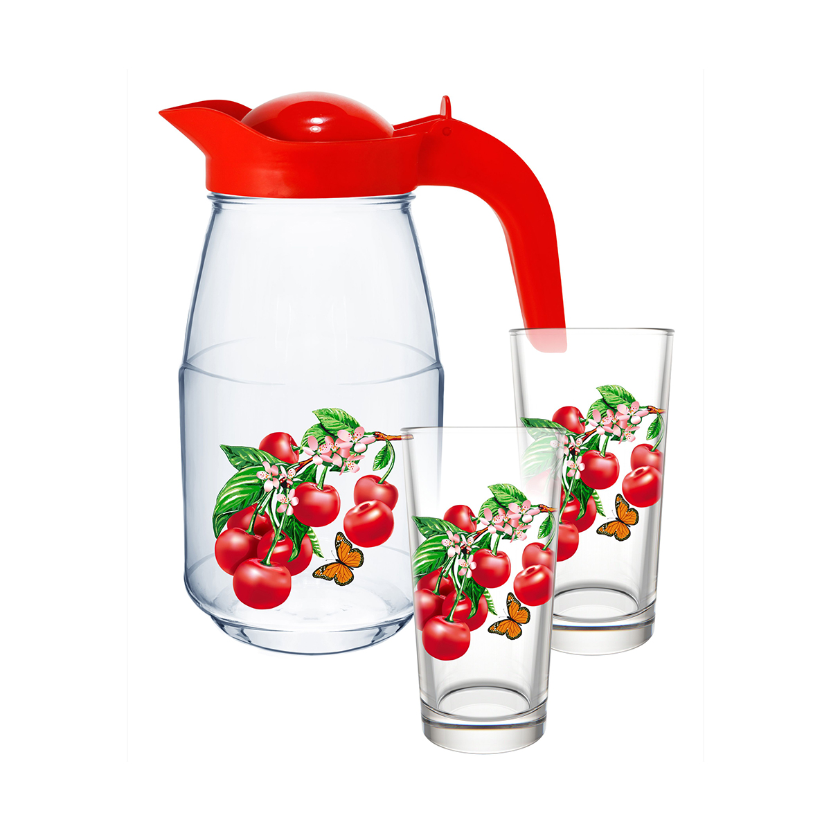 Набор для воды с кувшином "вишня на ветке" (3 предмета) (1/4) "декостек"