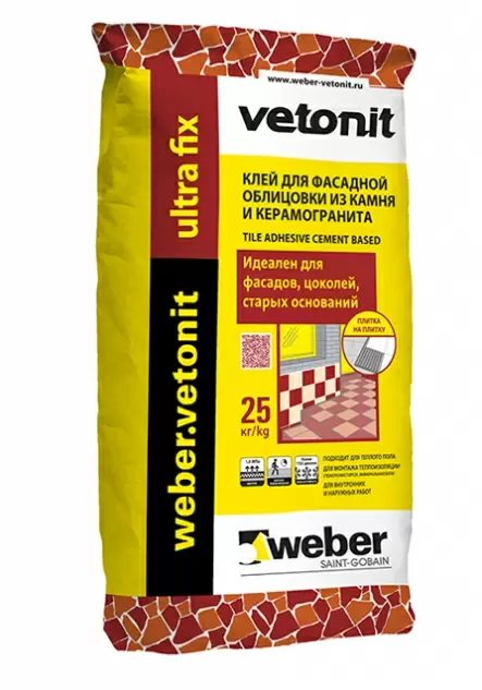 weber.vetonit ultra fix / Ветонит Ультра Фикс клей фасадный для камня, клинкера и керамогранита
