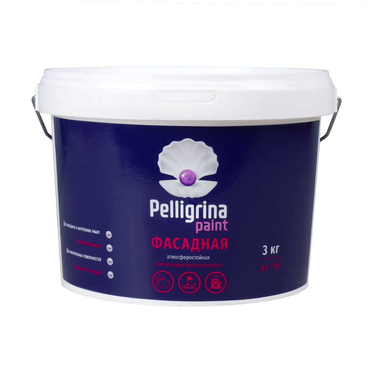 Краска акрил. фасадная белоснежная  3 кг (4) "pelligrina paint"