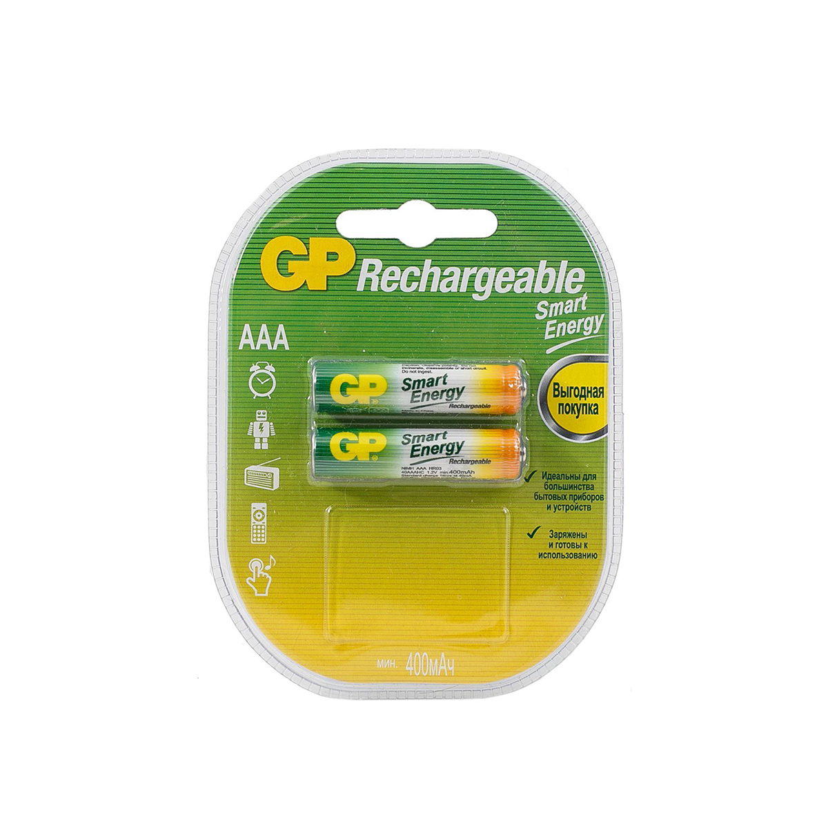 Аккумулятор gp rechargeable 40aaahcsv-2cr2  тип ааа, 400 мач (2 шт. в блистере) (1/10/100)