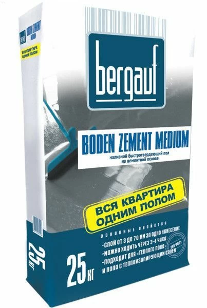 Быстротвердеющий наливной пол Bergauf Boden Zement Medium, 25 кг